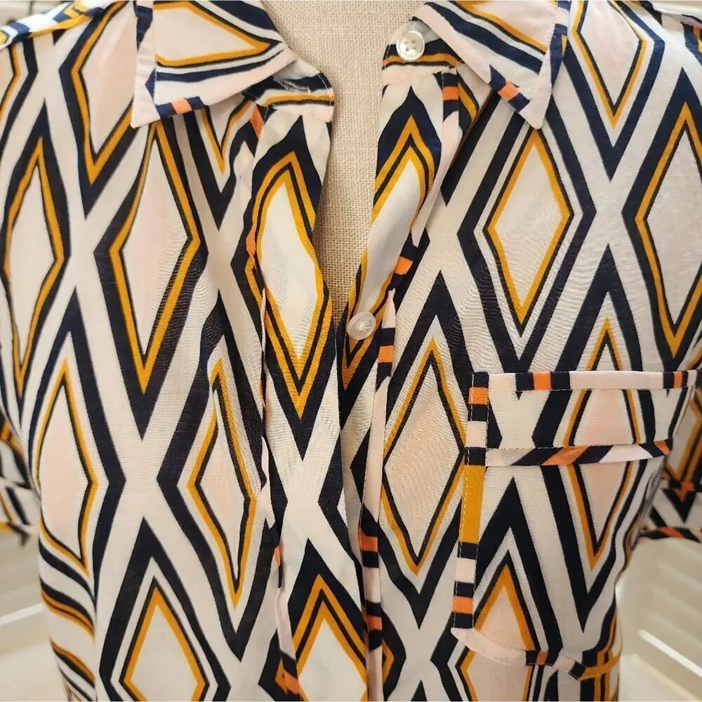 TORY BURCH GEOMETRIC BUTTON DOWN SIZE 8
